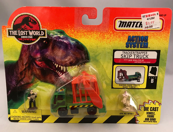 Vintage Jurassic Park The Lost World Matchbox Tracker/Trapper Skip Truck w/  Ian Malcolm