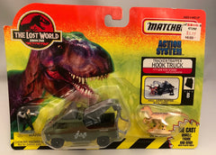 Vintage Jurassic Park The Lost World Matchbox Tracker/Trapper Hook Truck w/ Dieter Stark