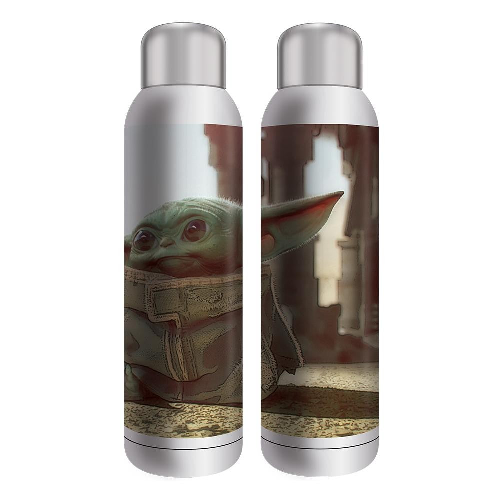 Star Wars The Mandalorian The Child Cartoon Shiny Eyes Stainless Steel  Water Bottle - White - 17 oz.